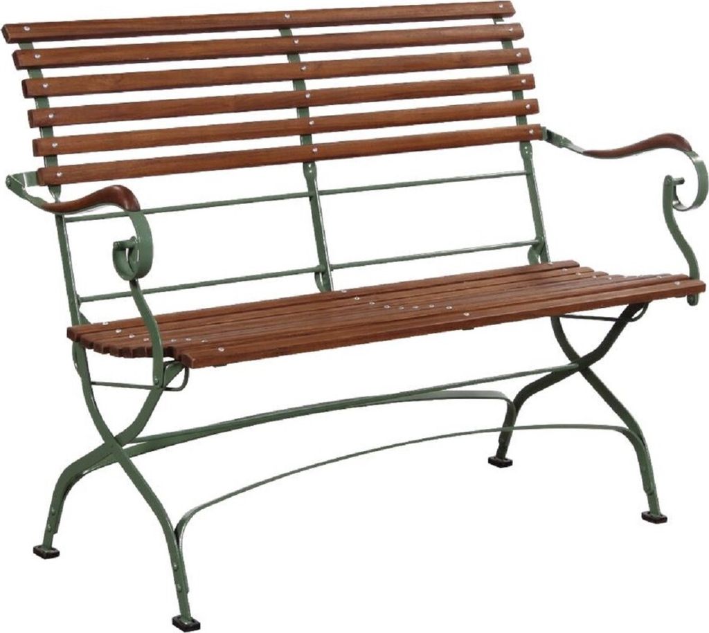 Casa Padrino Luxus Jugendstil Gartenbank Braun / Grün 120 x 55 x H. 90 cm - Garten & Terrassen Sitzbank mit Rückenlehne und Armlehnen - Jugendsti...