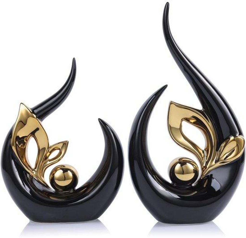 Keramische Abstrakte Kunst 33 cm in nordischem Design, schwarz und gold, minimalistisches Dekorationsobjekt