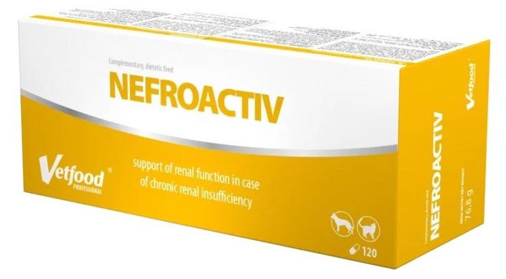 VetFood NefroActiv Nahrungsergänzungsmittel für Hunde und Katzen zur Unterstützung der Nieren, 120 Kapseln