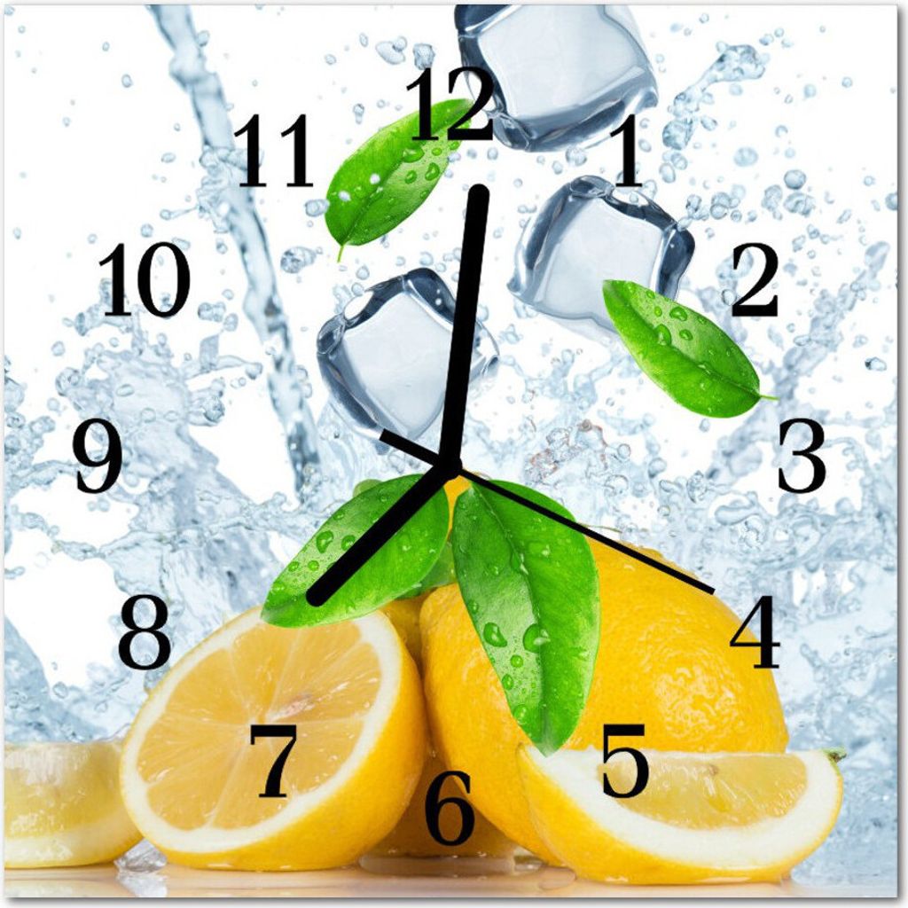 Glasuhr Wanduhr Küchenuhr Echt-Glas 30x30 cm Zitrone gelb Produktbild 