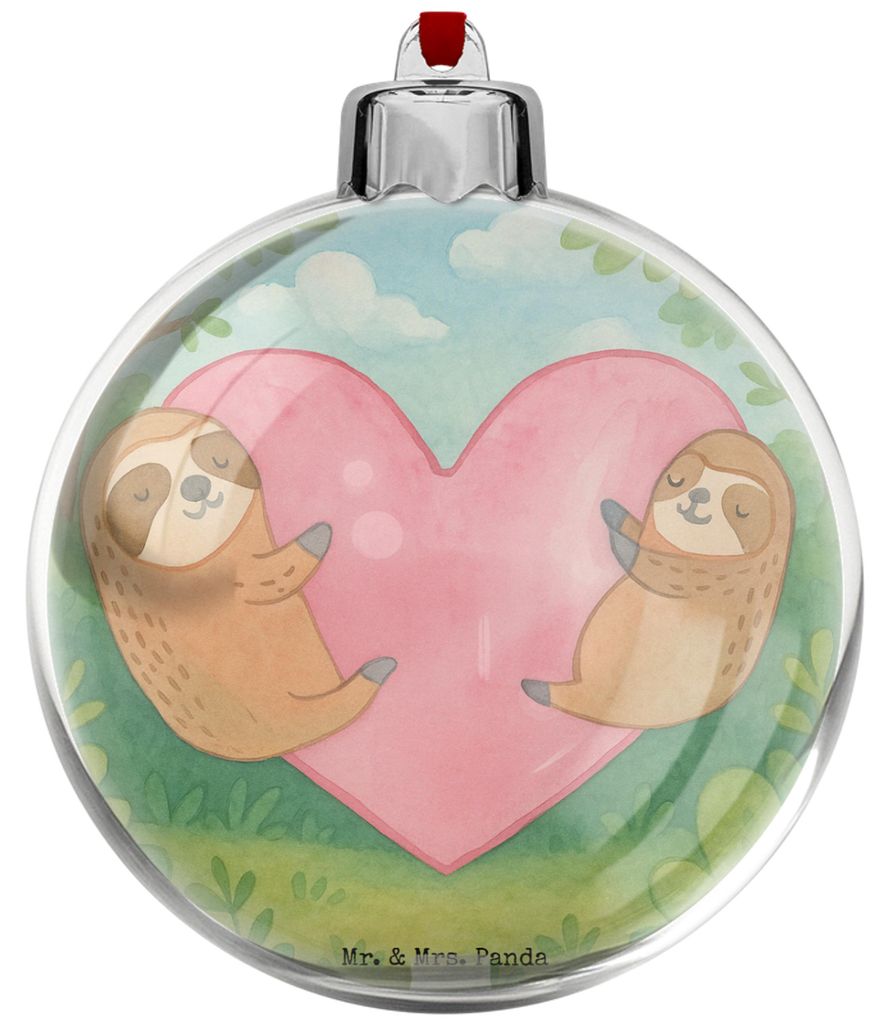 Mr. & Mrs. Panda christbaumkugel Faultiere Herz Design - Weiß - Geschenk, Valentinstag, kunststoff weihnachtskugel, christbaum anhänger, Hochzeit...