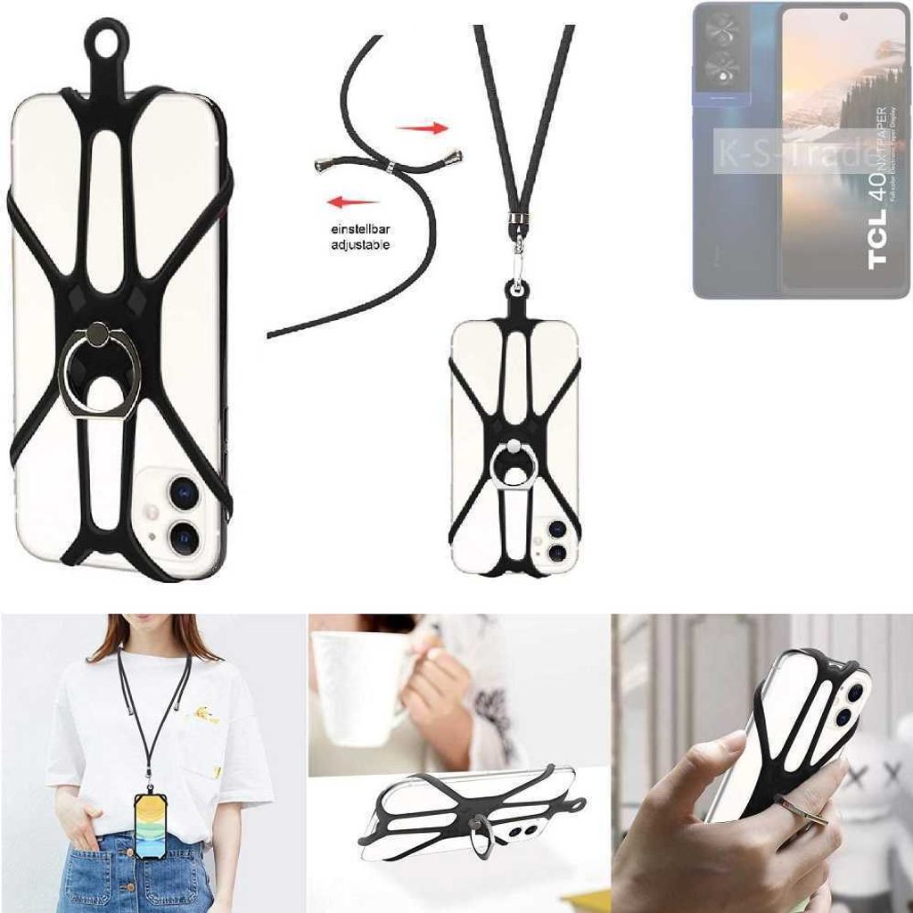 K-S-Trade 3in1 Handykette Handyband Handykordel Halsband Smartphone-Ring Handy-Ring kompatibel mit TCL 40 NXTPAPER Fingerhalterung Handyring