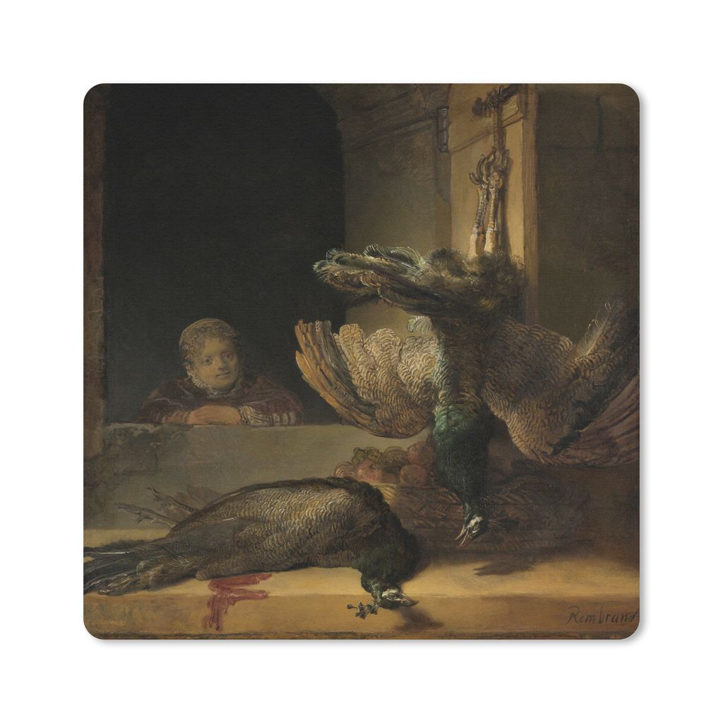 MuchoWow Mauspad Mousepad Stillleben mit Pfauen - Rembrandt van Rijn 30x30 cm - Mousepads - Maus Mat - Pad - Mausunterlage - Gaming