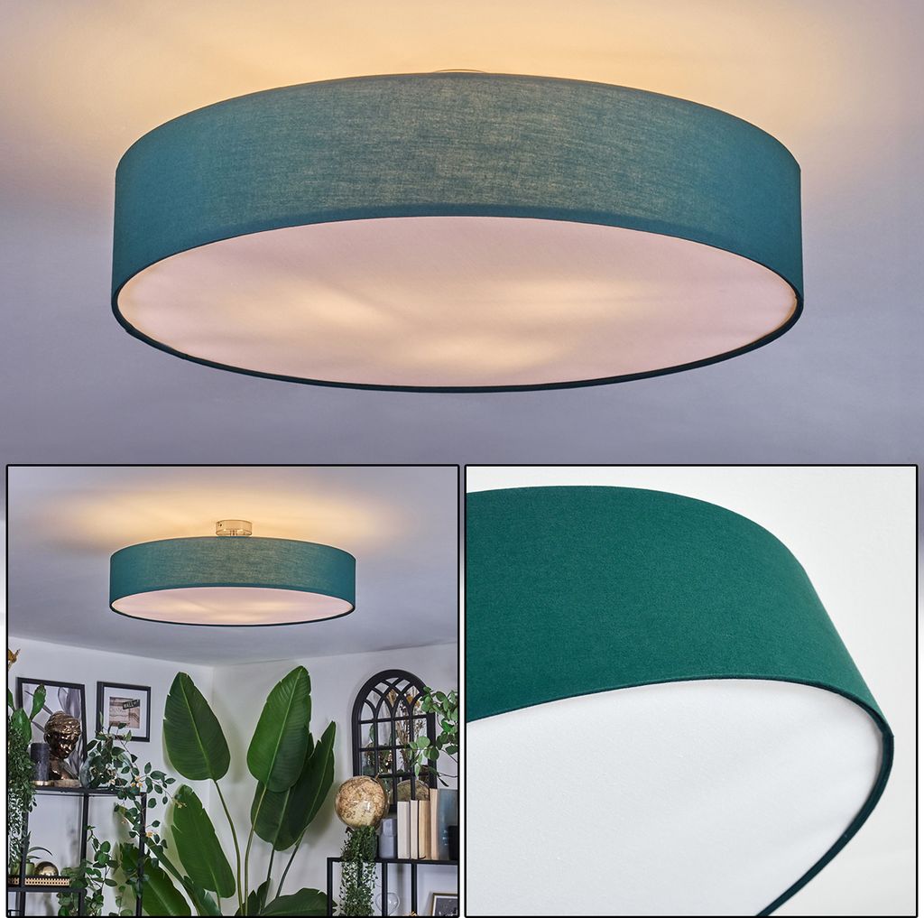 Mels Deckenlampe aus Metall/Stoff/Kunststoff in Nickel-matt/Grün/Weiß