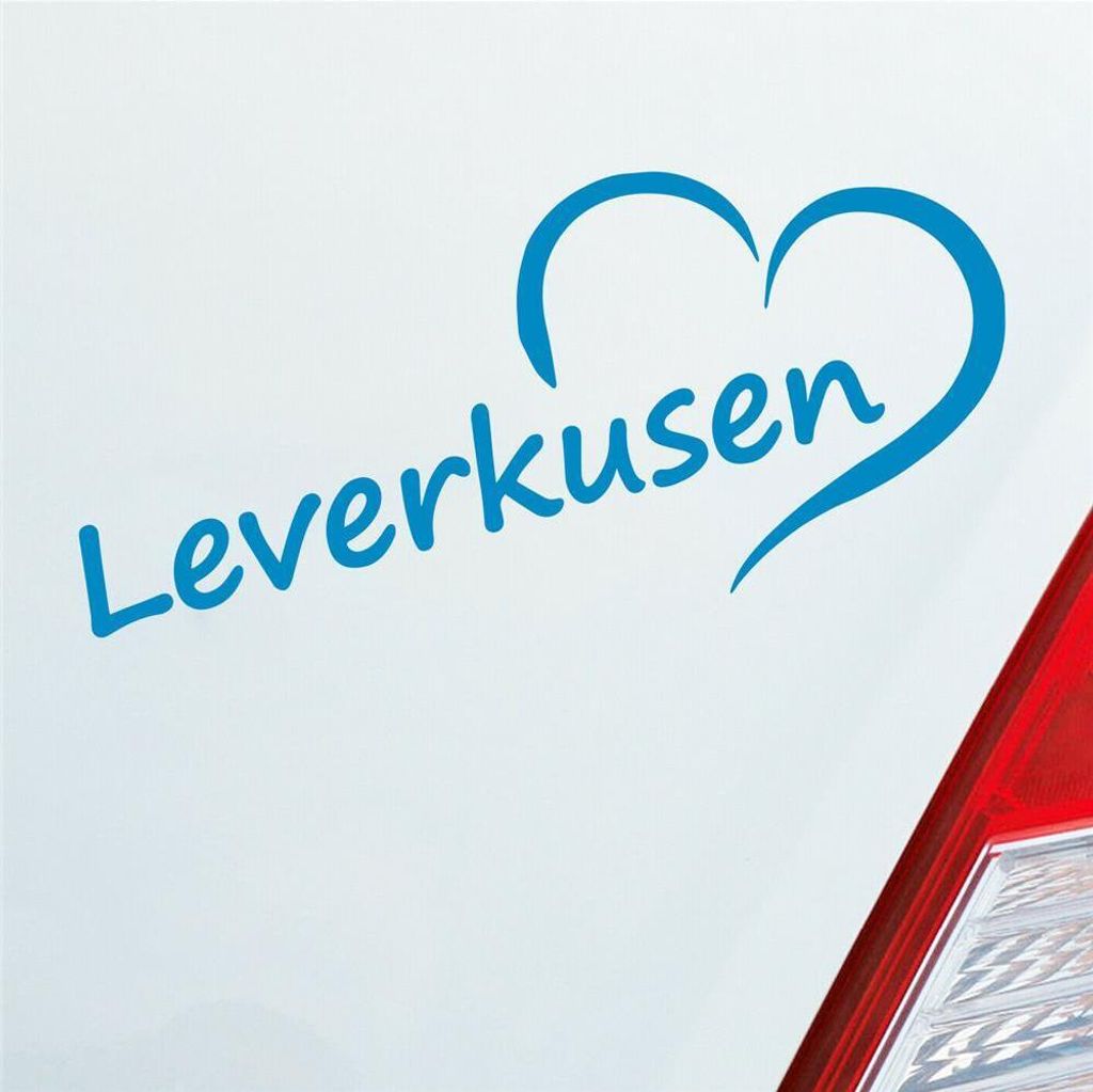 Auto Aufkleber Leverkusen Herz Heart Stadt City Liebe Love 18x8 cm Hellblau Sticker Heckscheibenaufkleber