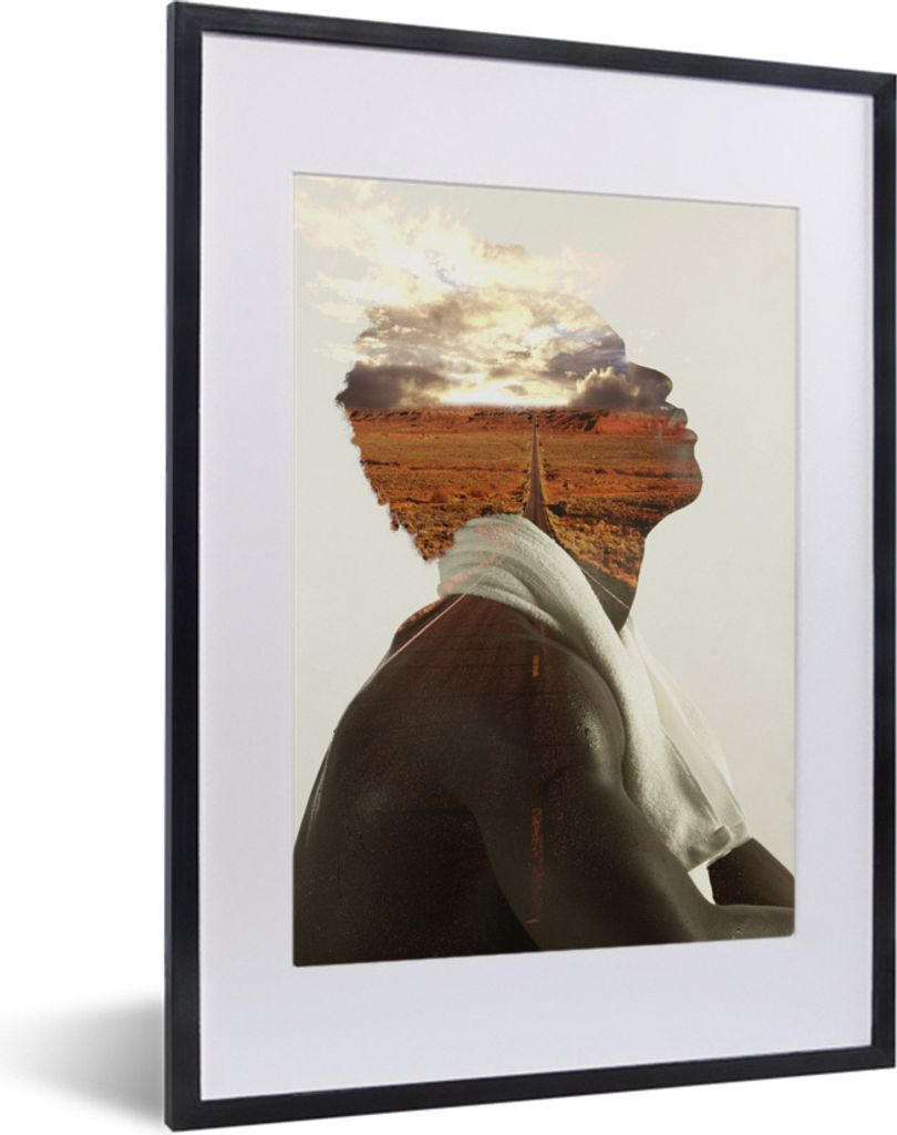 MuchoWow MuchoWow Gerahmtes Poster Mehrfachbelichtungsbild eines Mannes und einer Landschaft 30x40 cm - Poster mit zchwarzem Bilderrahmen - Wan...