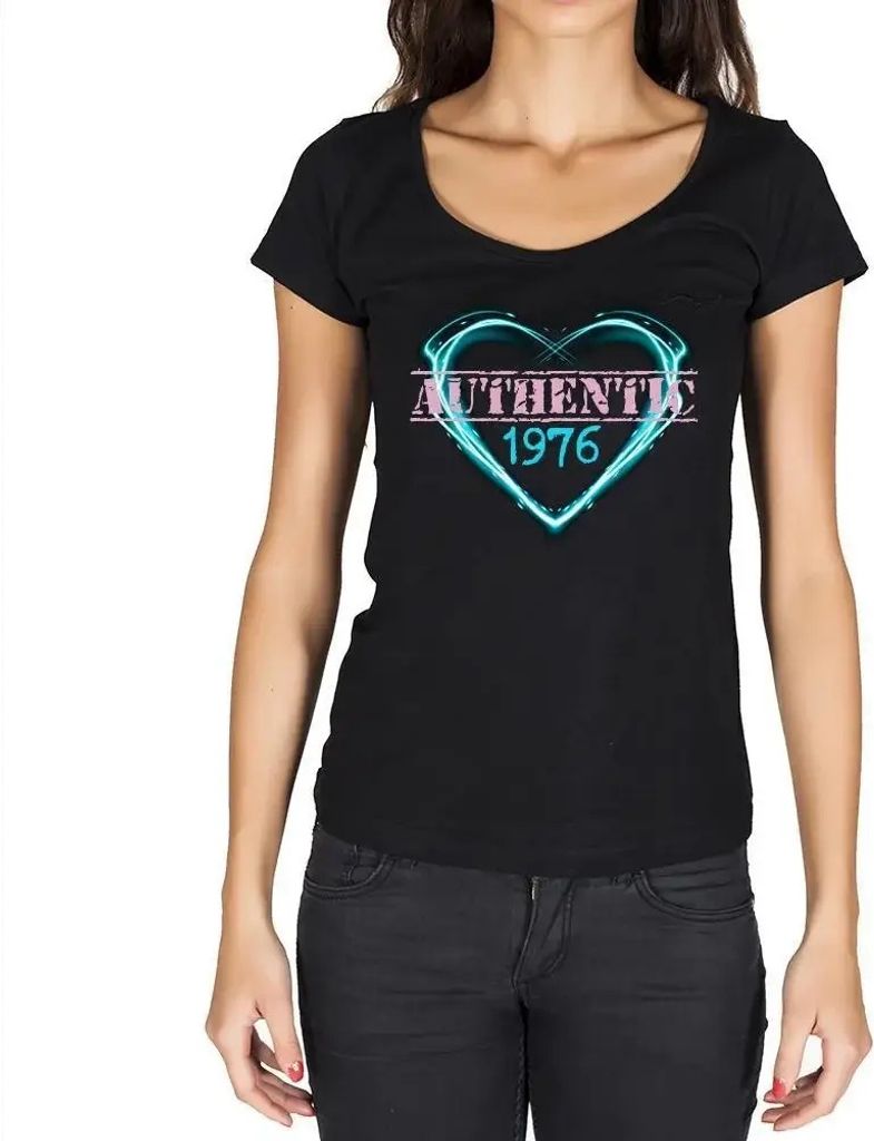 Damen Grafik T-Shirt Echtes Herz seit 1976 – Heart Authentic Since 1976 – Geschenk 48. Geburtstag Jahrestag 48 Jahre Jubiläum 48 Jährige Frau...