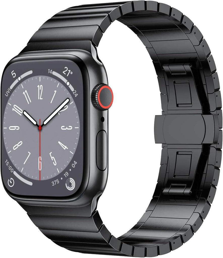 FFO2World Luxus-Edelstahlarmband mit Butterfly-Verschluss – passend für Apple Watch 38/40/41/42 mm, Serie 1–11 & SE – Schwarz