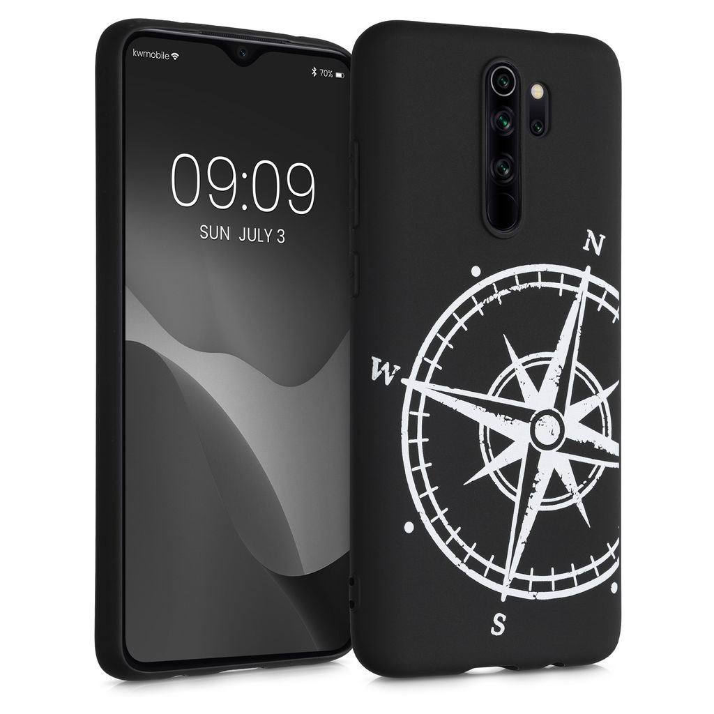 kwmobile Hülle kompatibel mit Xiaomi Redmi Note 8 Pro - Handyhülle Silikon Case - Kompass Vintage Weiß Schwarz