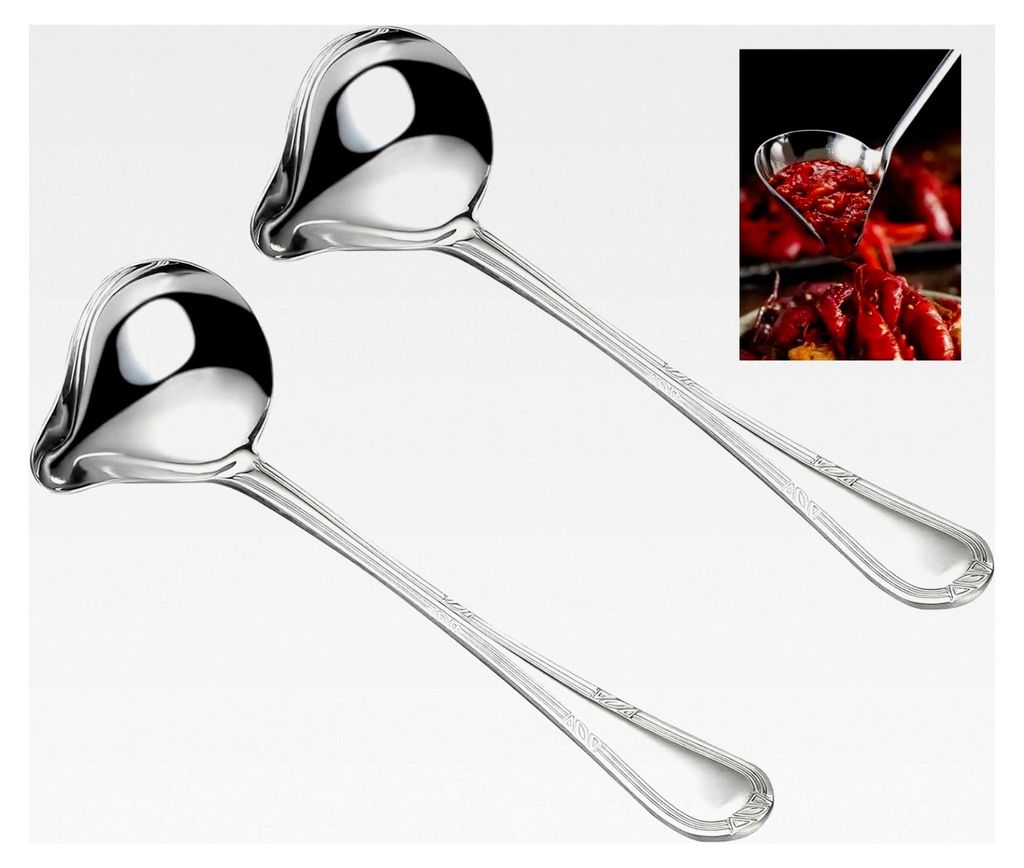 2 Stück Soßenlöffel aus Edelstahl, Suppenkelle Silber 20 cm, Saucenlöffel mit Ausgießer, kleine Soßenkelle für Dressings, Suppensoßen und B...