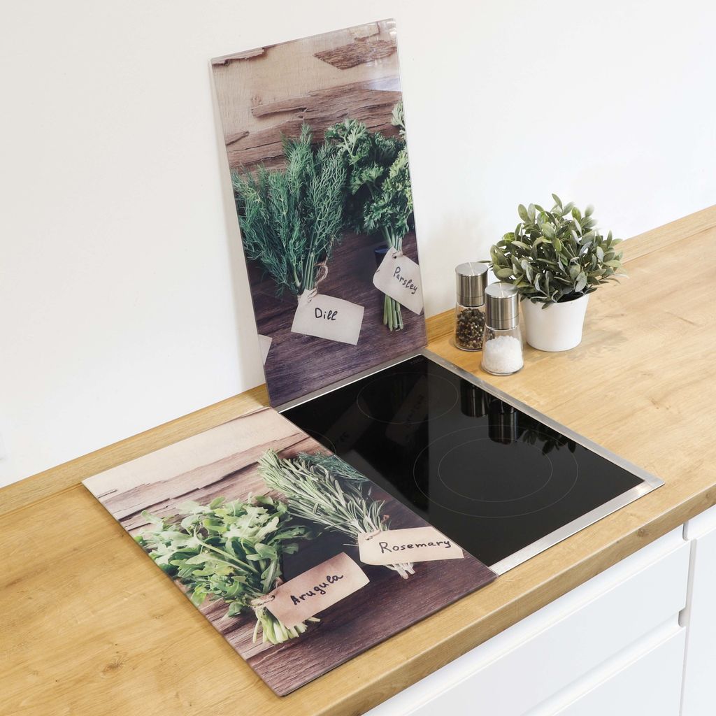 2-teilig universal 2x 52x30 cm Noppen aus Glas Oliven und Öl Herd Ceranfeld Abdeckung DEKOGLAS Herdabdeckplatten Set inkl