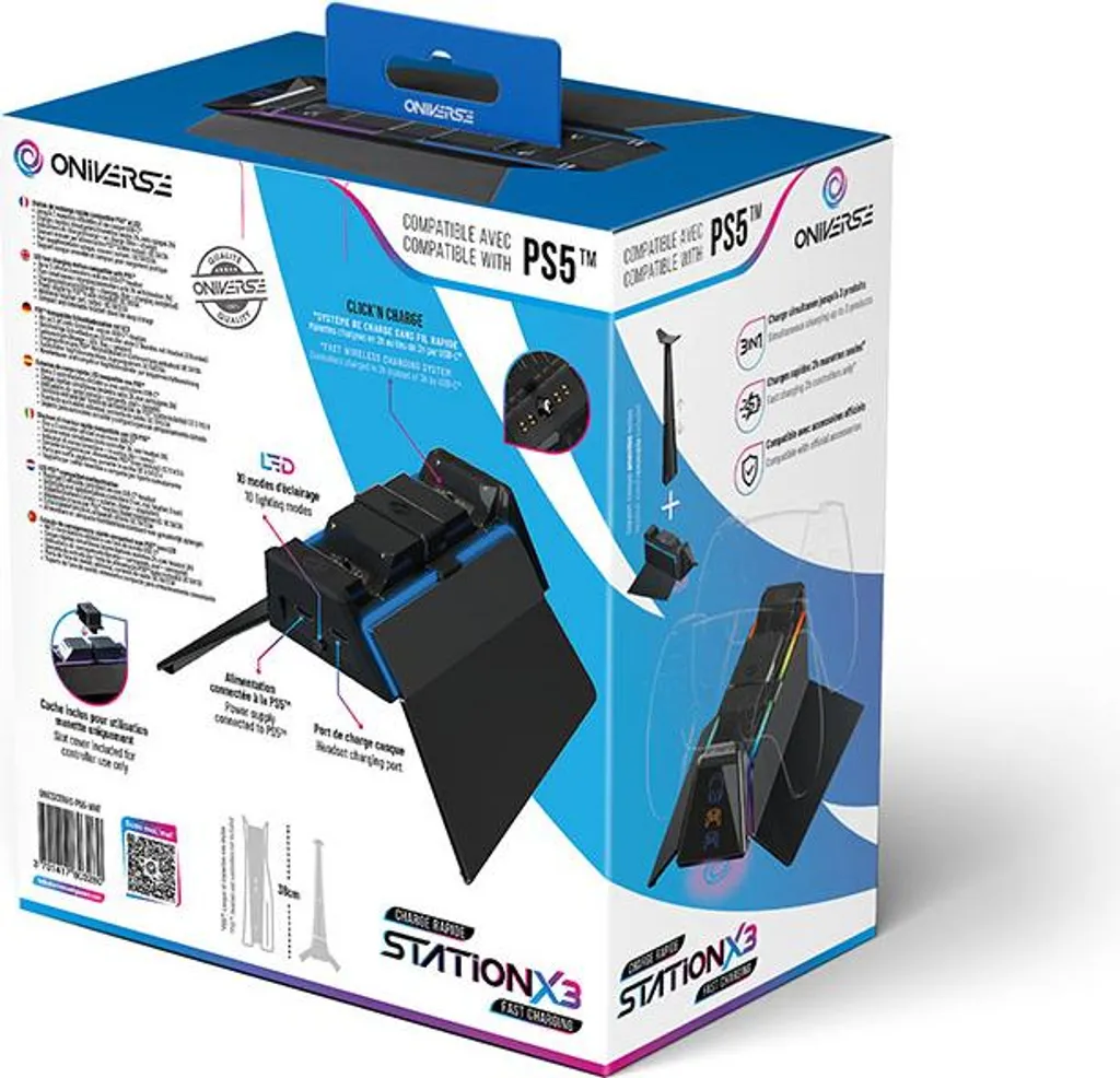Chargeur PS5 Rapide Oniverse X3 avec Indicateur LED et Double Emplacement