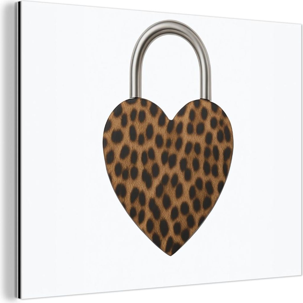 MuchoWow Wanddekoration Metall Metallbild Wandkunst 40x30 cm Schloss - Herzform - Braun - Pantherdruck MuchoWow Aluminium Gemälde - Dekoration Woh...