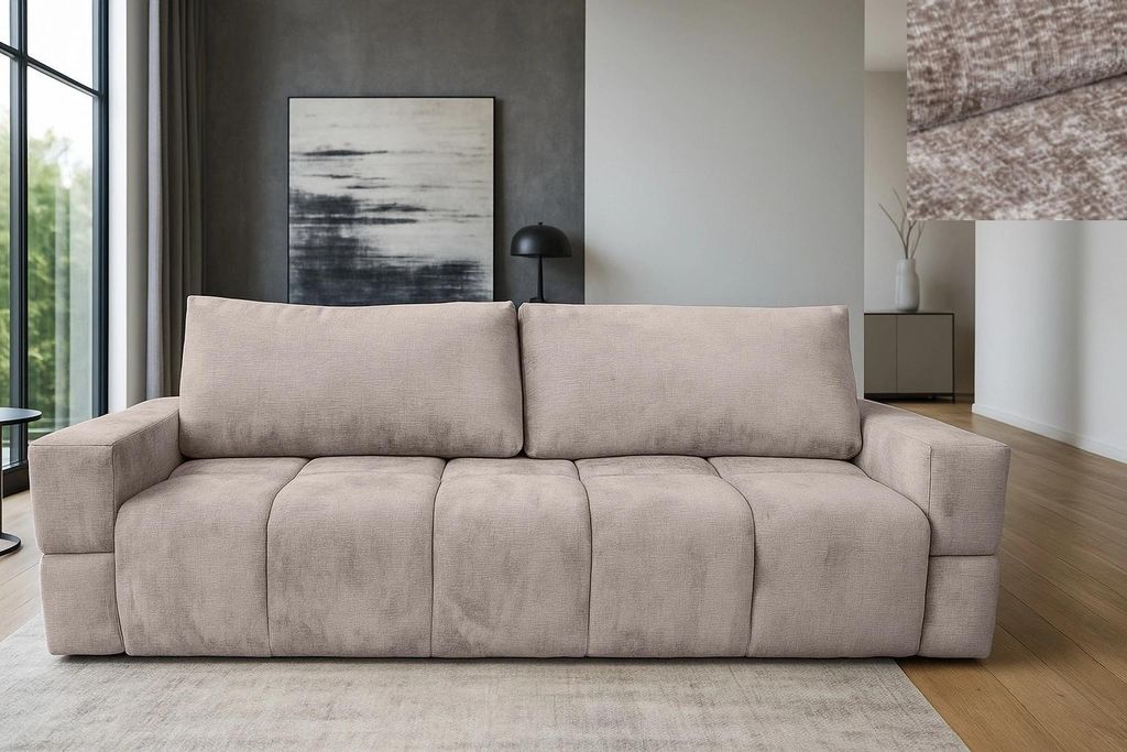 Schlafsofa 150x200 Rivello Nordelo mit Bettkasten Stoff Trenza Hellbraun