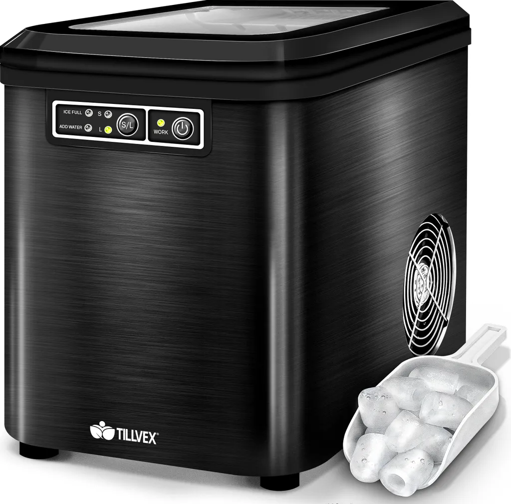 tillvex Fabbricatore di cubetti di ghiaccio nero Fabbricatore di cubetti di ghiaccio in acciaio inox Fabbricatore di ghiaccio 2,2L
