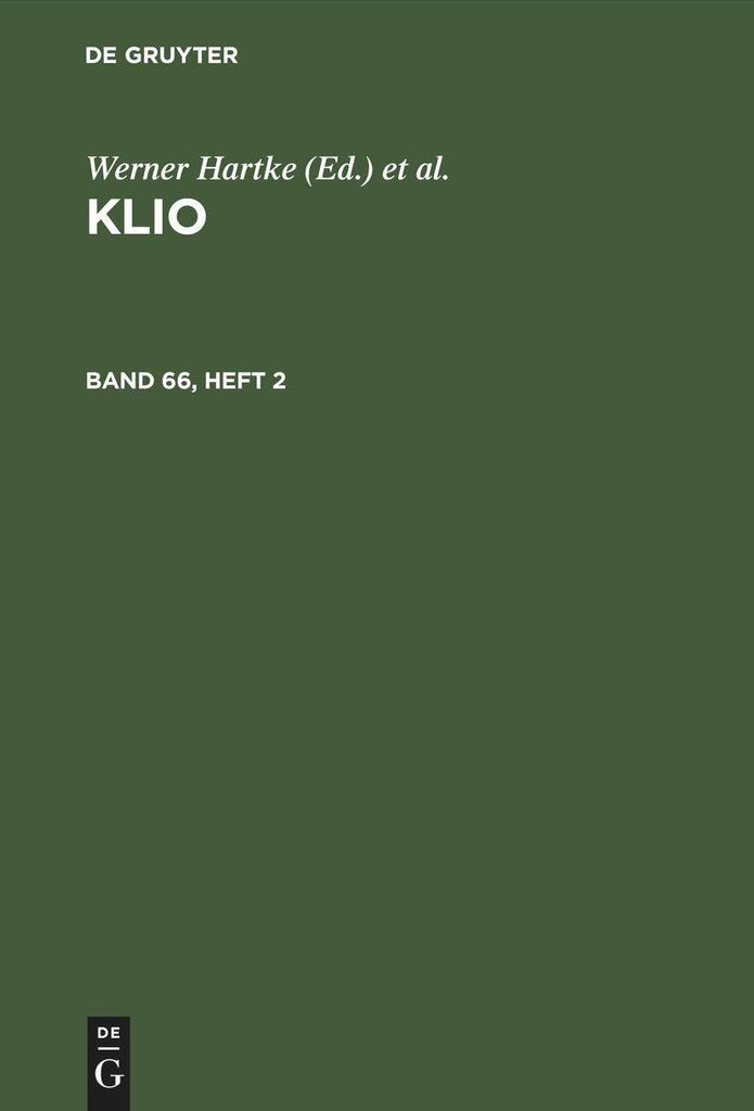 Klio. Band 66, Heft 2