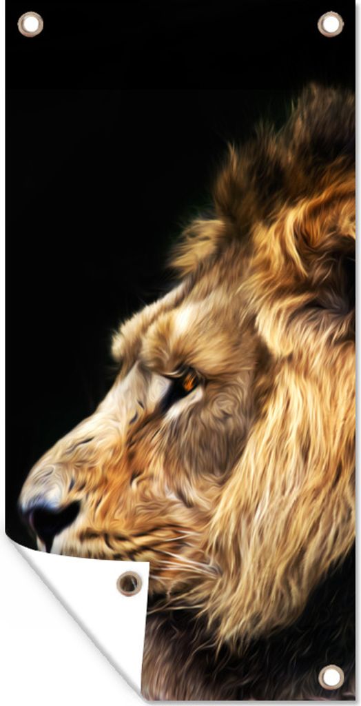 MuchoWow 30x60 cm Outdoor-Poster Gartendeko Sichtschutz Garten Poster für den Garten Profil - Löwe - Schwarz