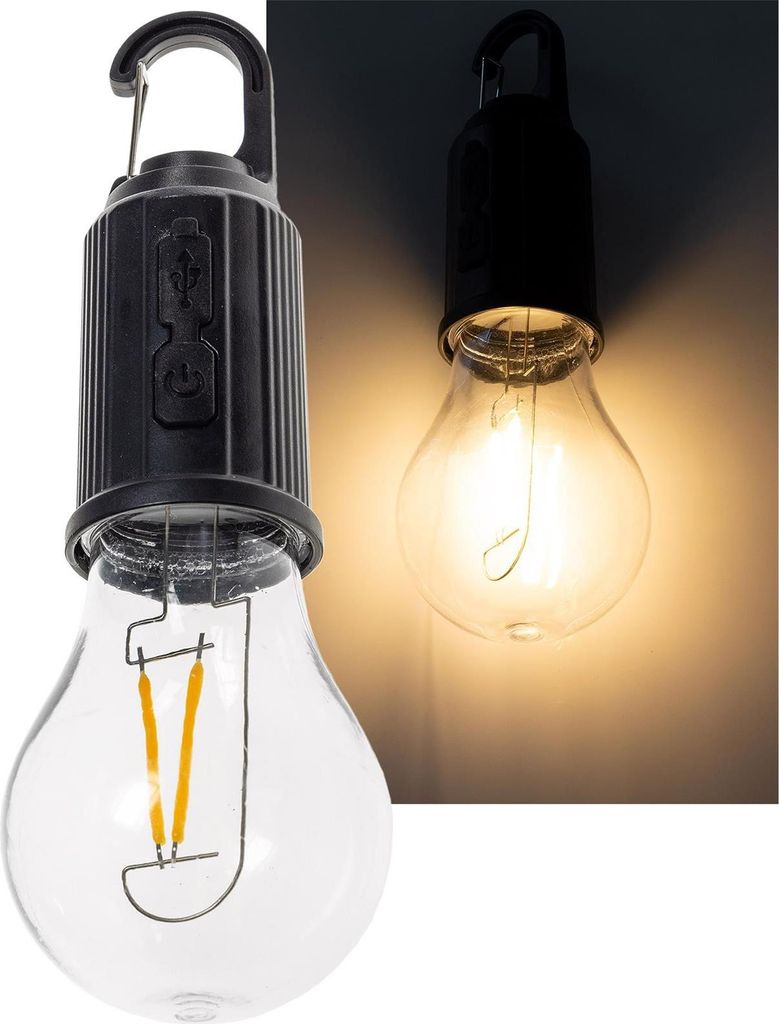 LED Glühlampe mit Akku "CT-KL3", dimmbar mit Haken / Karabiner, 3000k / Warmweiß