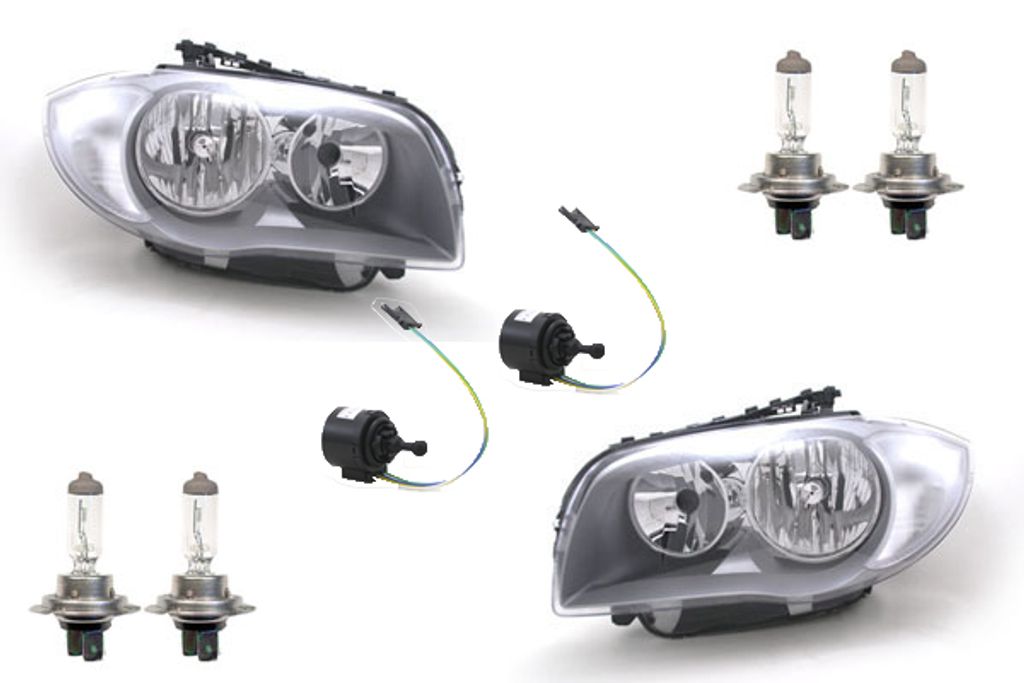 Johns, Scheinwerfer passend für BMW 1er E81 E82 E87 E88 07-09 + H7 Set L R + Stellmotor 63116938563 63117207574 6938563 7207574 63117193387 719338...
