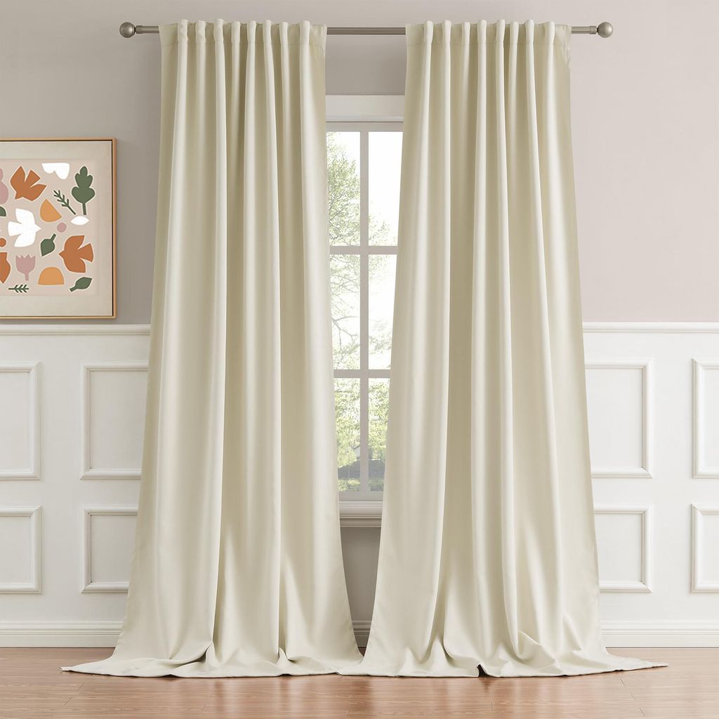 2er-Set Vorhänge, Beige, 132x335 cm, Stangenschlaufe, Verdunkelung