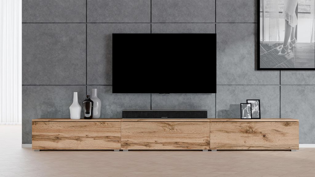 AX LIVING Stehendes TV Board Loriano Lowboard Eiche Wotan 3x100 cm