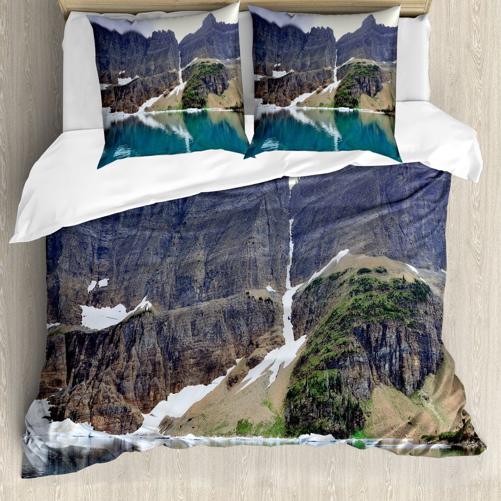 ABAKUHAUS Ice Berg Bettbezug Set für Einzelbetten, See im Glacier National, Milbensicher Allergiker geeignet mit Kissenbezug, 200 cm x 200 cm - 80...