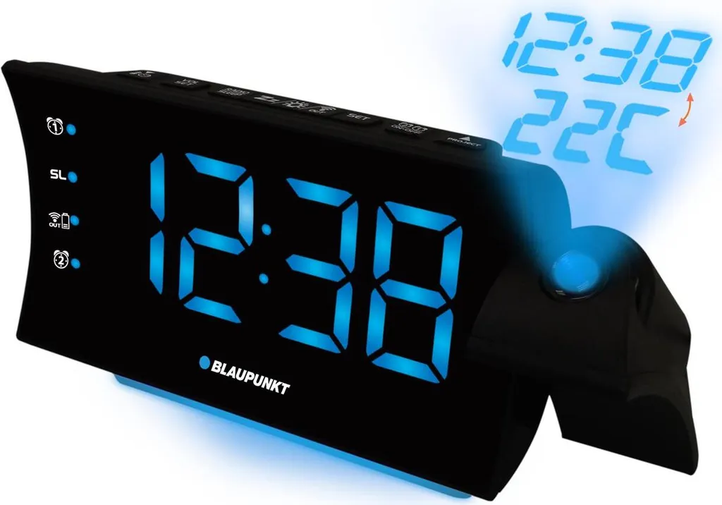 Radio-réveil projecteur Blaupunkt CRP81USB noir avec affichage LED clair