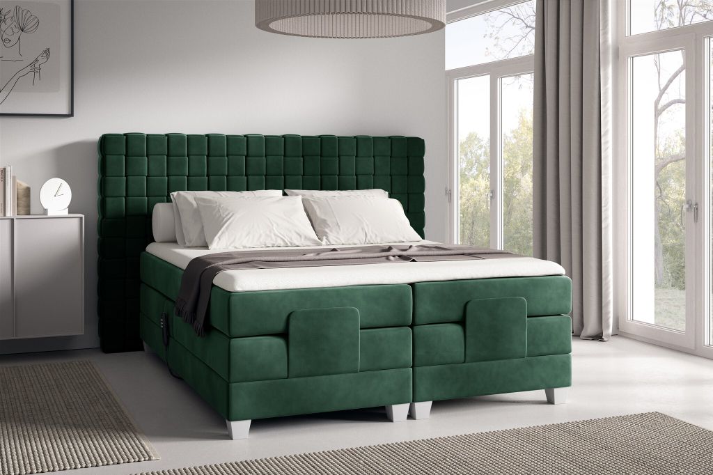 Boxspringbett Elektrisch Bett VIDAL 120x200cm in Stoff Fresh Flaschengrün