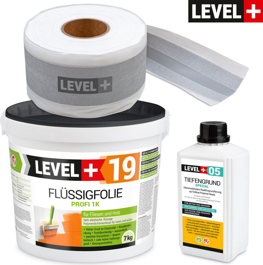 Dichtset Innen Außen Abdichtung-Set SET545 Flüssigfolie 7kg Auf Holz Fliesen OSB Wasserdicht Dichtband 120/70mm Ausdehnbar