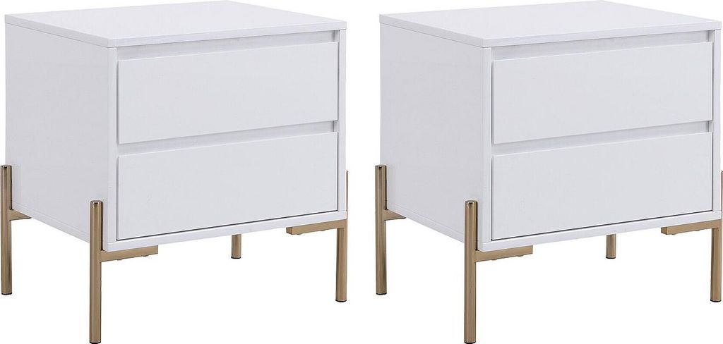 Set aus 2 Nachttischen mit 2 Schubladen - MDF und Metall - Weiß lackiert und Gold - KORASA Pascal Morabito