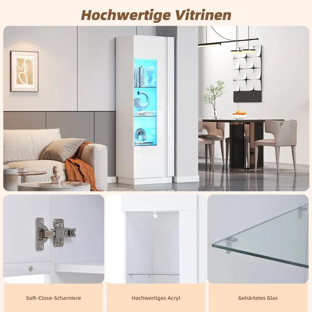 Vitrine pour collectionneur blanche 60 cm avec éclairage LED intégré