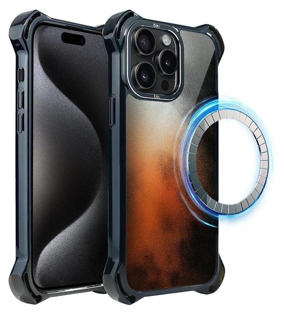 Schutzhülle für das iPhone 15 Pro Max, MagSafe-kompatibel, verstärkte Ecken, schwarz, Feuer und Rauch