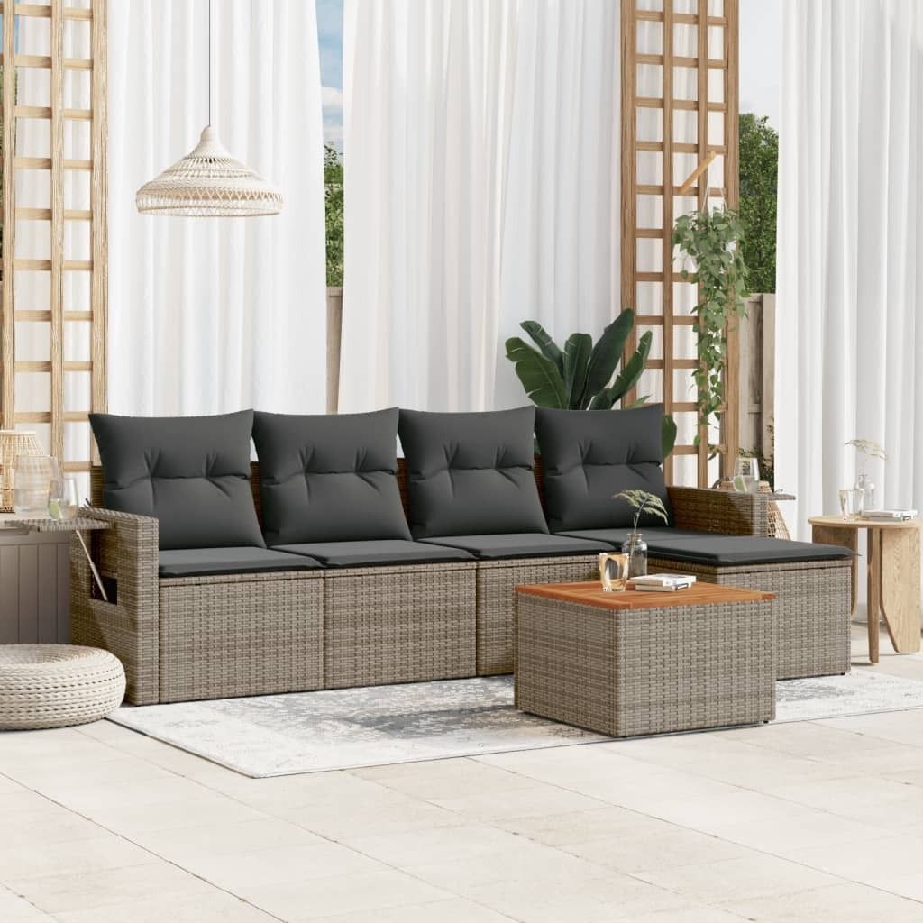 Maison Exclusive - 6-tlg. Garten-Sofagarnitur mit Kissen Grau Poly Rattan