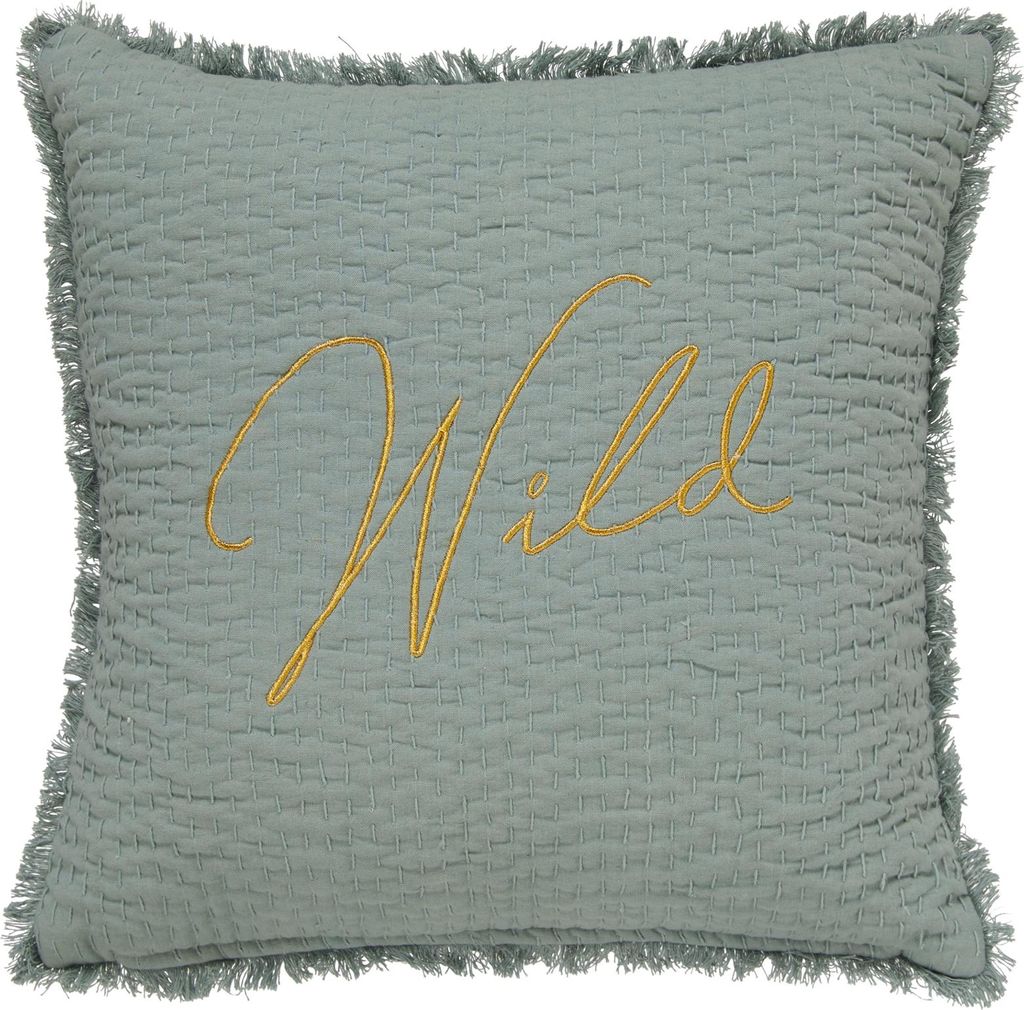 Besticktes kissen "wild" seladongrün 45x45cm - Atmosphera créateur d'intérieur