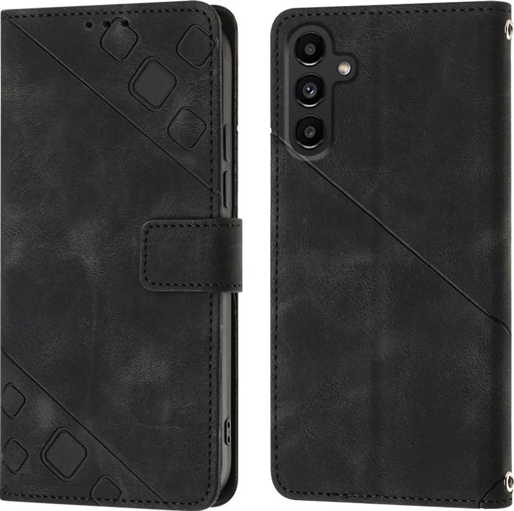 Hülle für Samsung Galaxy A14 5G Prägung Flip Leder Brieftasche Schutzhülle mit Ständer Schwarz