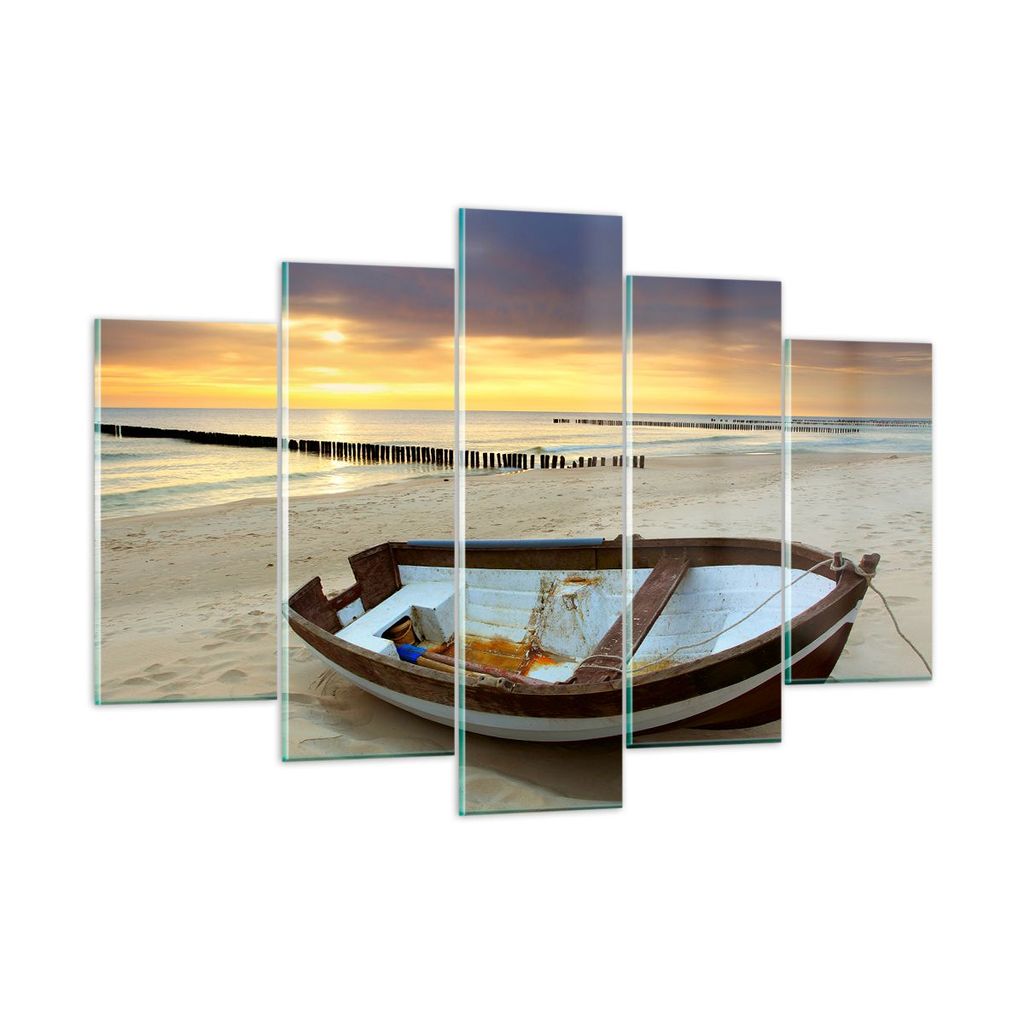 Bilder auf glas - Strand Boot Ostsee Sommer - 150x100cm - Glasbilder - Wandbilder - Kunstdruck - zum Aufhängen bereit - Wanddekoration aus Glas - ...