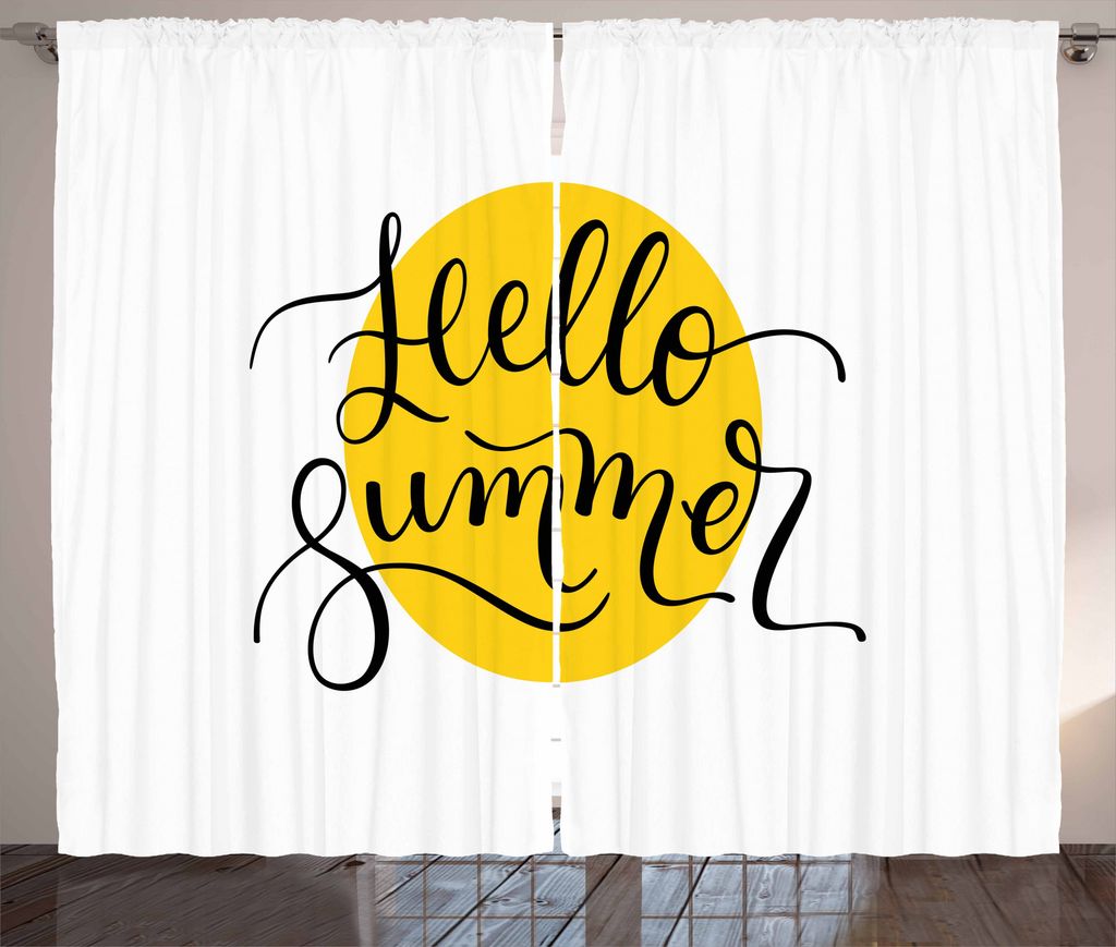 ABAKUHAUS Hallo Sommer Rustikaler Gardine, Buchstaben auf Gelb, Schlafzimmer Kräuselband Vorhang mit Schlaufen und Haken, 280 x 175 cm, Mustard Sc...