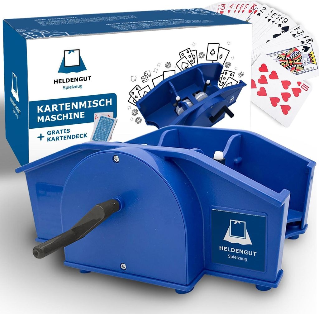 HELDENGUT geliebte Kartenmischmaschine Uno, Poker, Skip Bo & viele weitere Karten - Mischmaschine für die perfekte Mischpause - Kartenmischer manu...