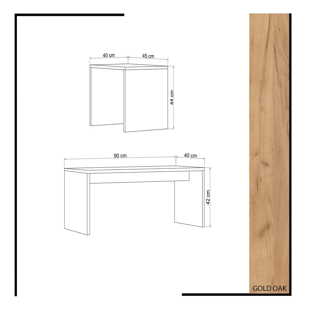 Table basse de salon rectangulaire en bois de chêne clair 90cm - 4