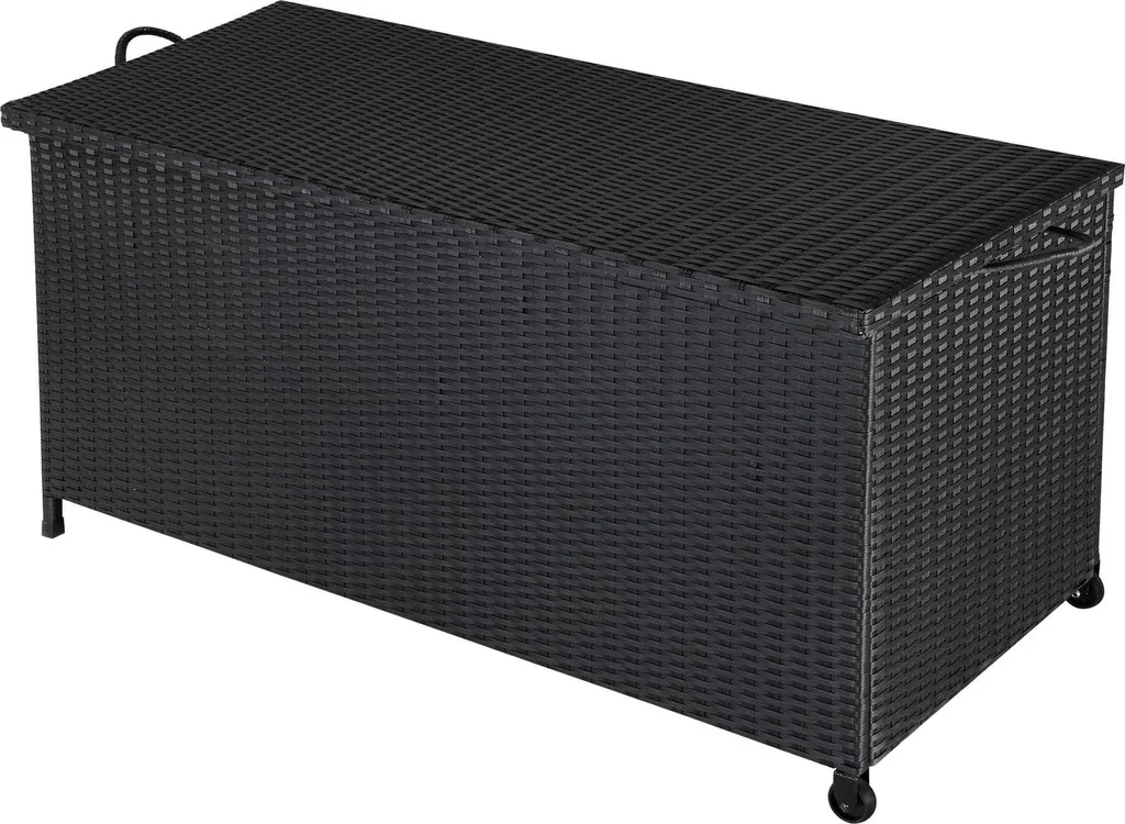 Coffre de jardin extérieur 270L noir en rotin tressé pour rangement terrasse