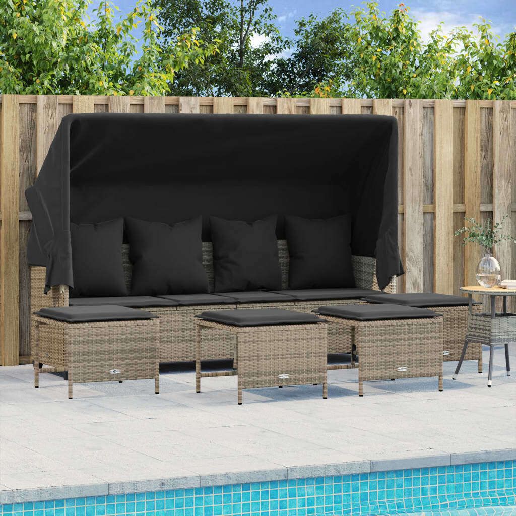 Maison Exclusive - 5-tlg. Garten-Sofagarnitur mit Kissen Grau Poly Rattan