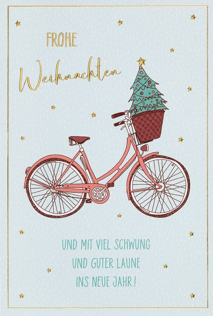 Weihnachten - unverpackte Glückwunschkarte 11,5x17 cm mit Briefumschlag - Fahrrad Tannenbaum