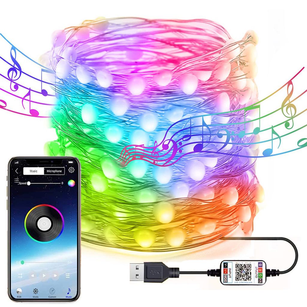 10M 100 LED Lichterkette USB RGB Dimmbar Bluetooth APP Produktbild 