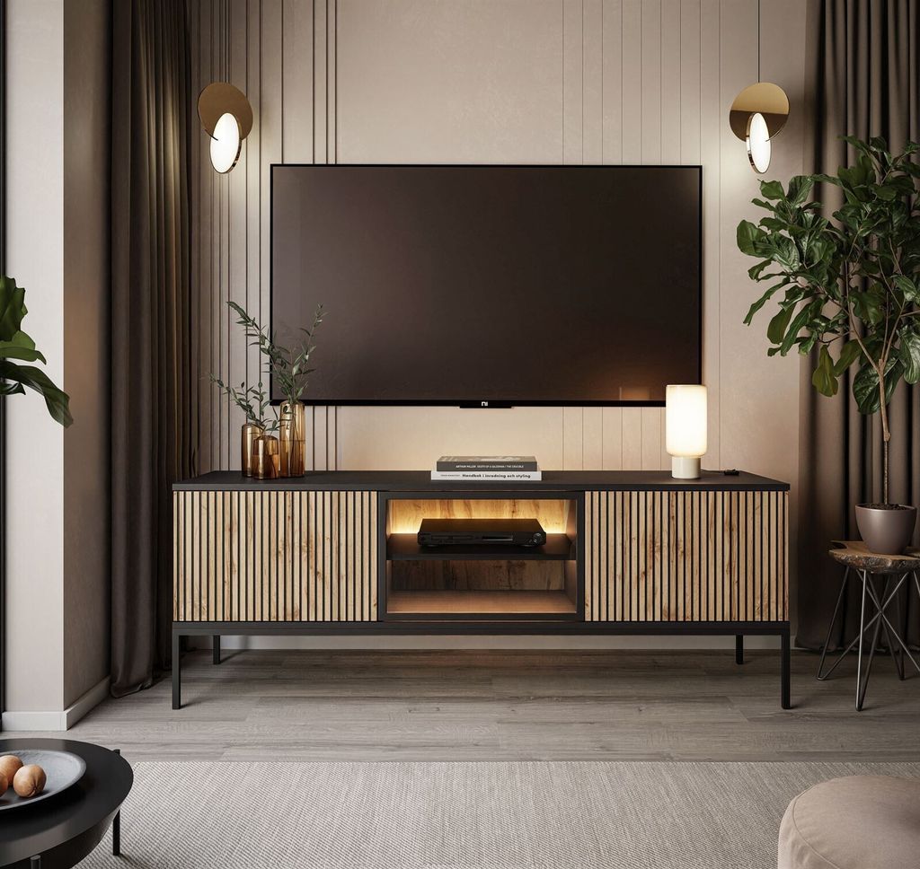 TV-Schrank ECLIPSE 154 mit Beleuchtung Eiche schwarz wotan Produktbild 