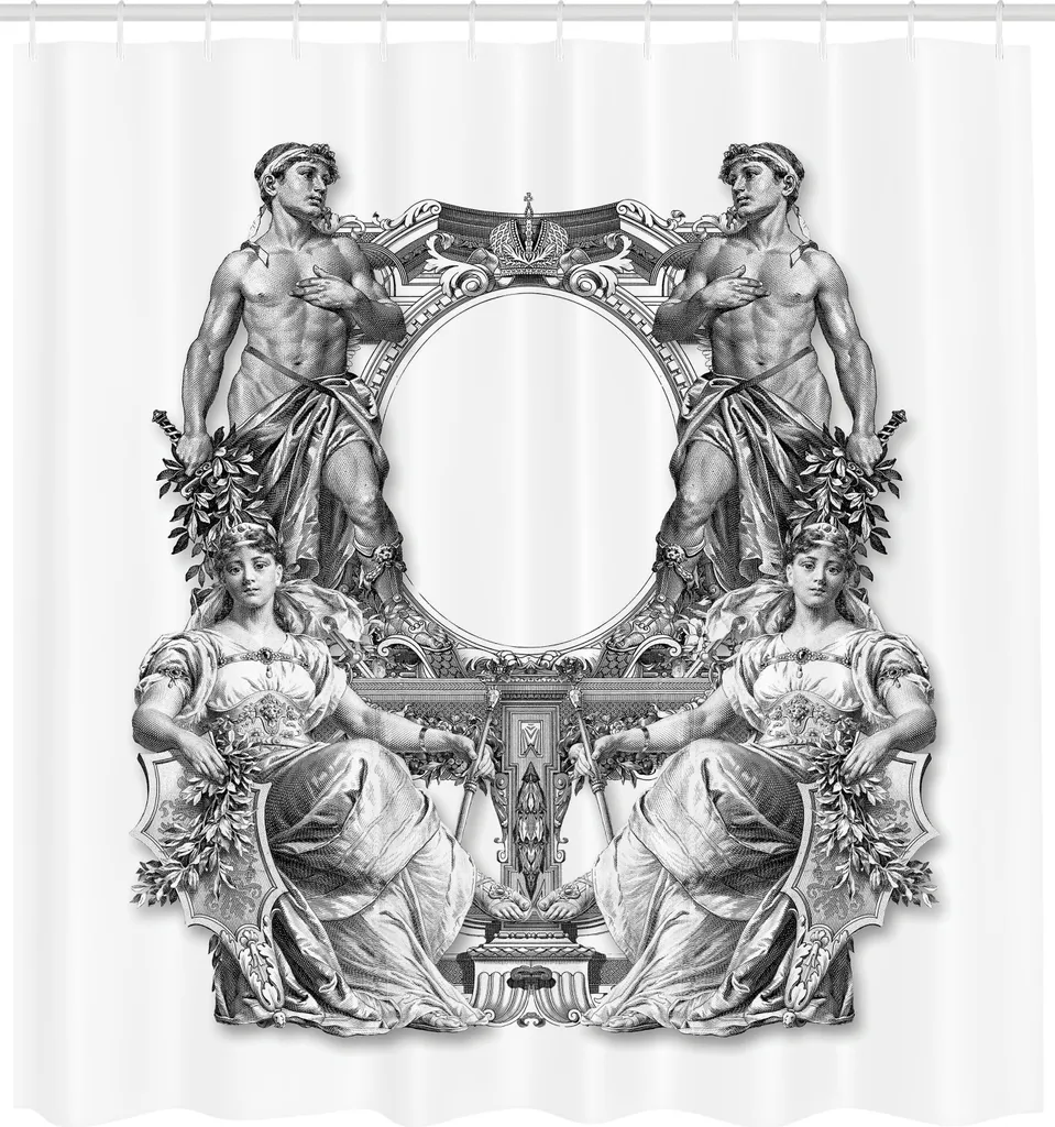 ABAKUHAUS Rideau de douche victorien noir et blanc en tissu 175x240 cm