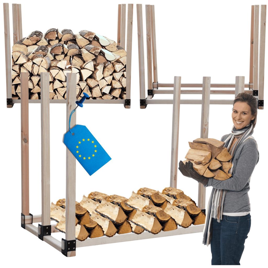 MODO24 Kaminholzregal, Holzunterstand, Brennholzregal, Holzlager, Brennholzständer, Aufbewahrung, Garten, Wetterfest, Massivholz, 120x146x80 cm, DRE