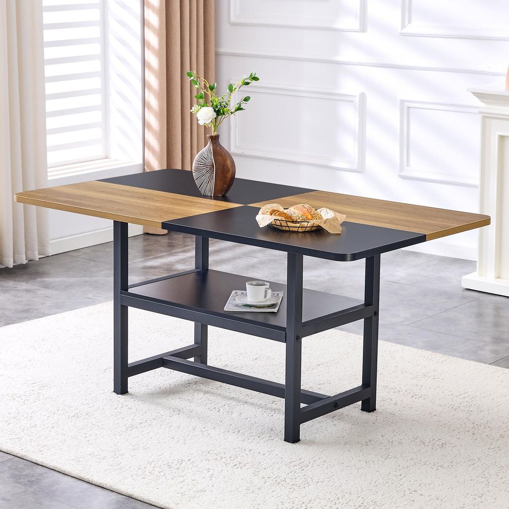 Rechteckiger Esstisch, Industriedesign, 160x90x76 cm, fš¹r 4-6 Personen, braun, schwarz, Abstellregal, Wohnzimmer, Kš¹che, Essbereich