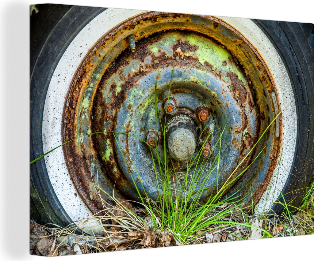 OneMillionCanvasses - Leinwandbilder - 140x90 cm, Reifen eines alten Autos, Wandbilder Kunstdruck Wanddekoration