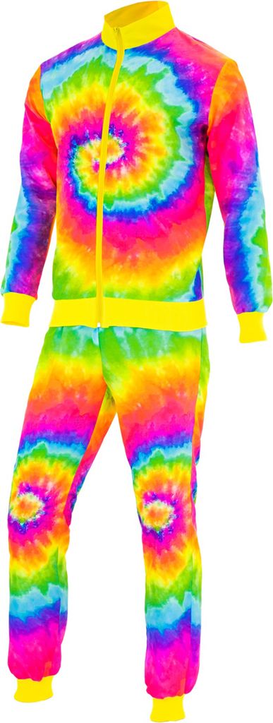 80er Jahre Batik Trainingsanzug S-XXL – Uni Rainbow L