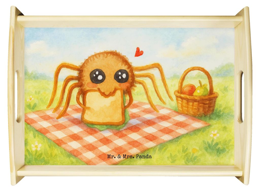 Mr. & Mrs. Panda Holztablett Spinne Agathe Sandwich Design - Weiß - Geschenk, Alles Wird gut, Glück, Hunger, Serviertablett, Sofa Tablett, Mut, B...